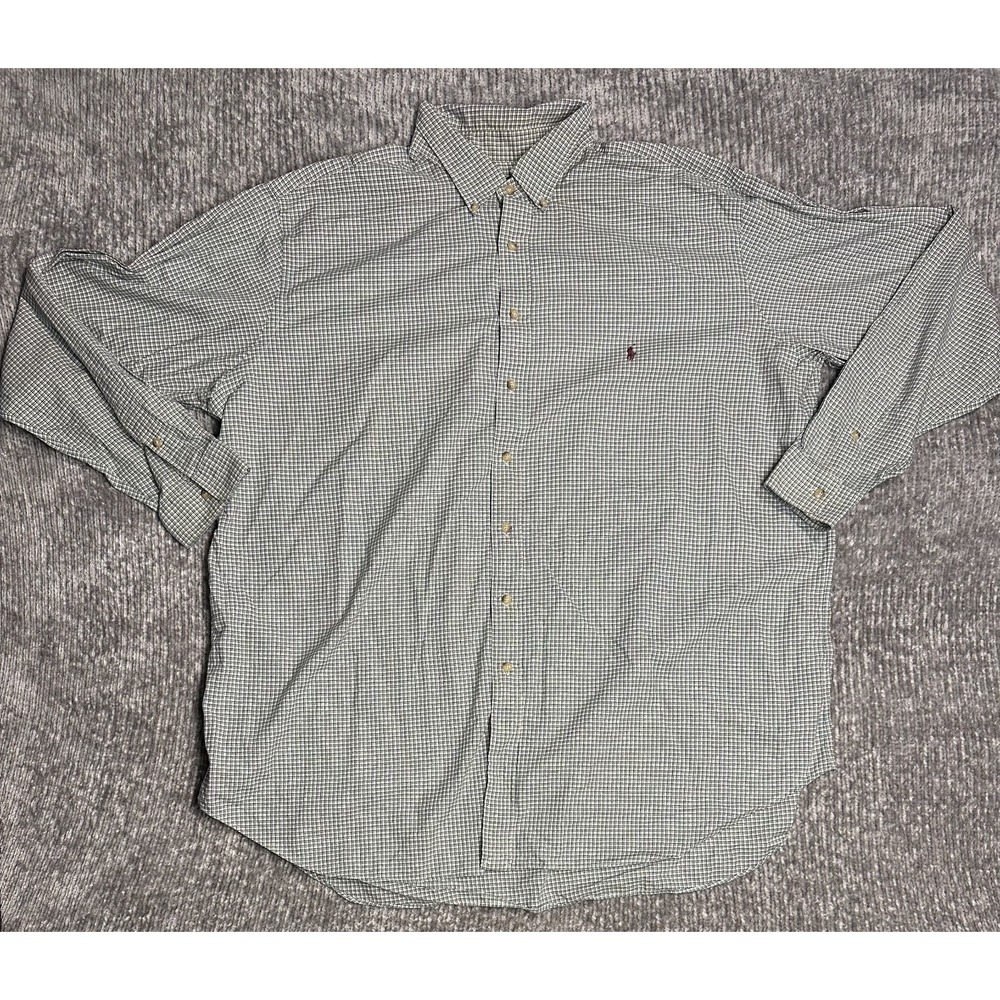 Men's Polo Ralph Lauren White Green Plaid Button Down 3XLT